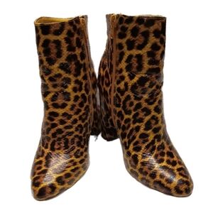 Leopard Print Ankle Booties Mob Wife Wm 8 Zip Closure 4" Block Heel Yellow Brown